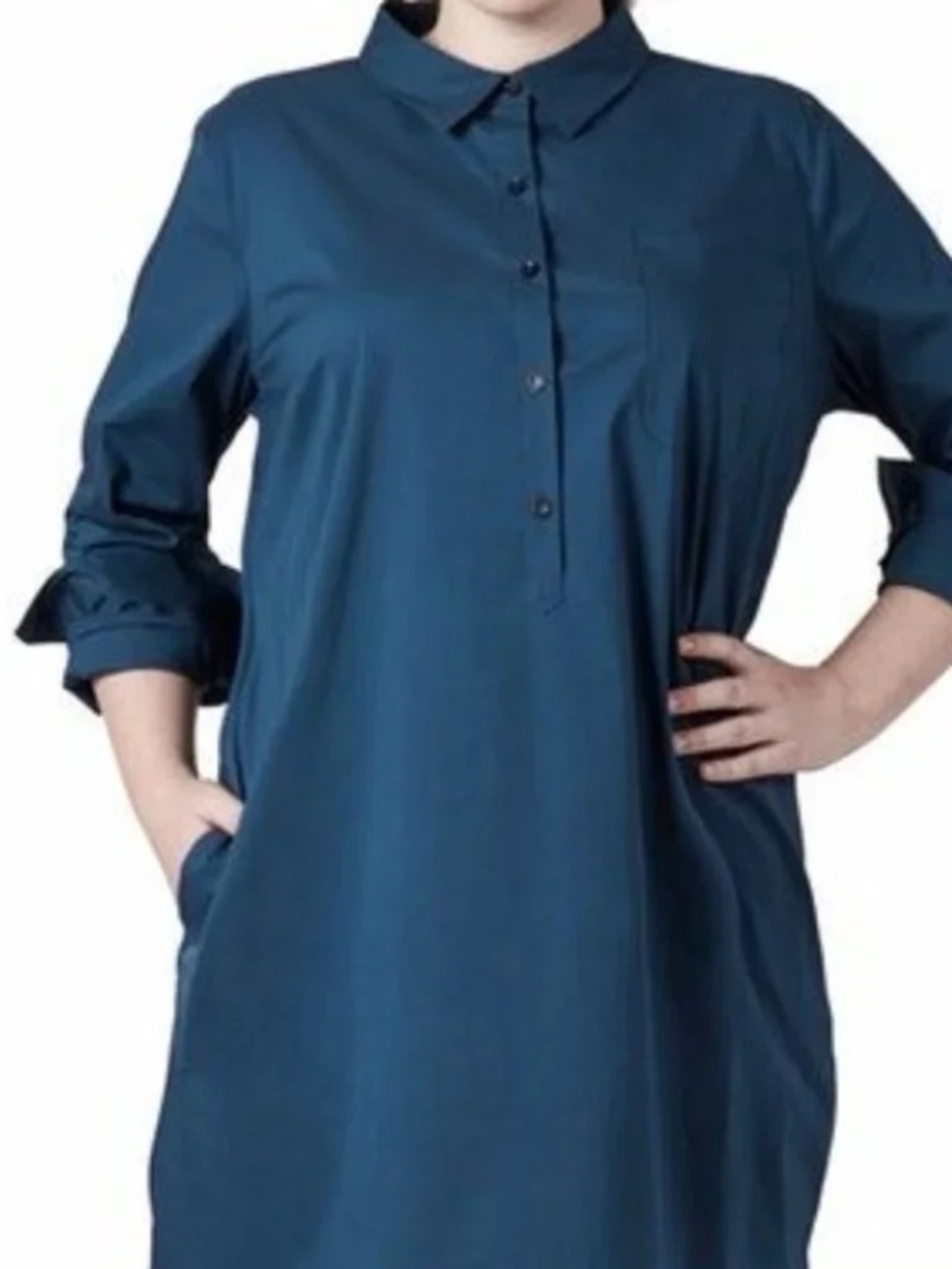 Universal Standard Cotton Stretch Poplin Rubicon Shirtdress Blue Medium NWT